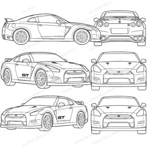 Nissan GT-R Sports Car Vector Clipart — SVG, PDF and PnG Digital Download — Supercar Line Art for Cricut, Laser Cutting, Stickers and Crafts