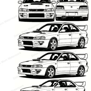 Subaru Impreza WRX STI Vector Clipart — SvG, PnG, PdF Digital Download — JDM Rally Car Line Art for Cricut, Laser Cutting, Stickers / Crafts