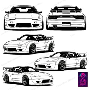 Nissan 240SX Vector Clipart — SVG, PnG and PDF Digital Download — JDM Drift Car Line Art for Cricut, Laser Cutting, Stickers and Crafts