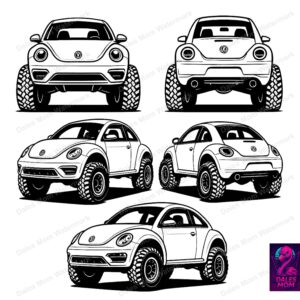 Lifted Dub Beetle Vector Clipart — SVG, PDF, and PNG Digital Download — Off-Road Bug Line Art for Cricut, Laser Cutting, Stickers
