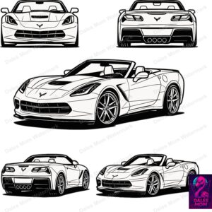 C7 Corvette Convertible SvG, PnG & PdF — Classic Chevy Sports Car Vector Digital Download for Cricut, Laser Cutting, Garage Wall Art and DiY