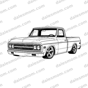 1972 Chevrolet C10 Custom short-bed Fleetside vector artwork with lowered stance, deep-dish five-spoke wheels, and quad round headlights