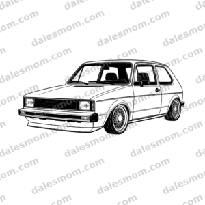 1983 Volkswagen Rabbit MK1 two-door hatchback vector with lowered stance and classic 15-inch mesh wheels