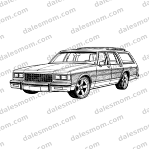 1985 Chevrolet Caprice Classic Estate Wagon Vector Art — SVG, PNG and PDF Digital Download — Classic Chevy Station Wagon Line Art for Cricut, Laser Cutting, Garage Art & Crafts black and white vector artwork with dalesmom.com preview watermark