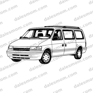 1994 Plymouth Grand Voyager Vector Clipart — SVG, PNG and PDF Digital Download — Classic Minivan Line Art for Cricut, Laser Cutting, Stickers & Crafts black and white vector artwork with dalesmom.com preview watermark