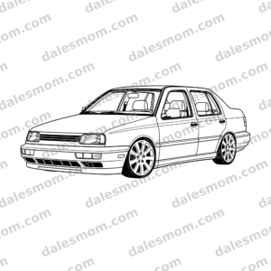 1995 Volkswagen Jetta GLX VR6 black and white vector artwork with dalesmom.com preview watermark