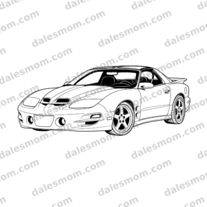 1998–2002 Pontiac Firebird Trans Am WS6 Ram Air Vector Line Art — SVG, PNG and PDF Digital Download — Muscle Car Clipart for Cricut, Laser Engraving, Shirts & Stickers black and white vector artwork with dalesmom.com preview watermark