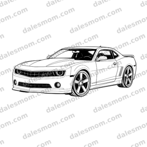 2011 Chevrolet Camaro RS Vector Art — SVG, PNG and PDF Digital Download — Modern Muscle Car Line Art for Cricut, Laser Cutting & DIY Crafts black and white vector artwork with dalesmom.com preview watermark