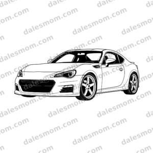 2013 Subaru BRZ ZC6 Vector Art — SVG, PNG and PDF Digital Download — JDM Sports Car Line Art for Cricut, Laser Cutting, Garage Art & Crafts black and white vector artwork with dalesmom.com preview watermark
