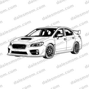 2015 Subaru WRX STI Vector Line Art — SVG, PNG and PDF Digital Download — JDM Car Clipart for Cricut, Stickers, Shirts & Laser Engraving black and white vector artwork with dalesmom.com preview watermark