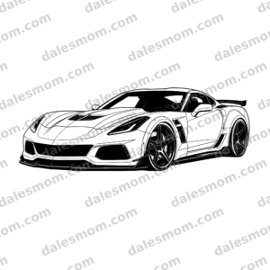 2017 Chevrolet Corvette C7 Z06 Vector Art — SVG, PNG and PDF Digital Download — American Supercar Line Art for Cricut, Laser Cutting, Shirts & Garage Decor black and white vector artwork with dalesmom.com preview watermark