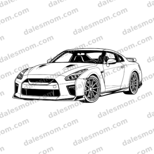 2017 Nissan GT-R R35 Vector Clipart — SVG, PNG and PDF Digital Download — Japanese Supercar Line Art for Cricut, Laser Cutting, Stickers & Crafts black and white vector artwork with dalesmom.com preview watermark