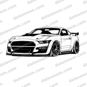 2020 Mustang GT500 Vector Clipart — SVG, PNG and PDF Digital Download — Modern Muscle Car Line Art for Cricut, Stickers & Garage Wall Art black and white vector artwork with dalesmom.com preview watermark