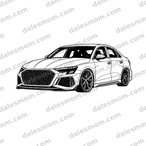 Audi RS 3 black and white vector artwork with dalesmom.com preview watermark