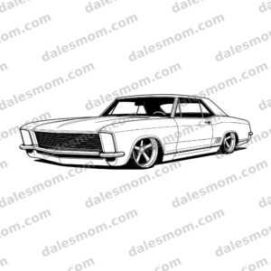 Badass Low 1965 Buick Riviera Vector Art — SVG, PNG and PDF Digital Download — Classic Luxury Car Line Art for Cricut, Laser Cutting, Garage Wall Art & DIY Crafts black and white vector artwork with dalesmom.com preview watermark