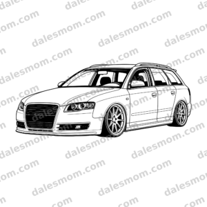 Lowered Audi B7 Avant Wagon Vector Art — SVG, PNG and PDF Digital Download — Euro Car Line Art for Cricut, Laser Cutting & DIY Garage Decor black and white vector artwork with dalesmom.com preview watermark