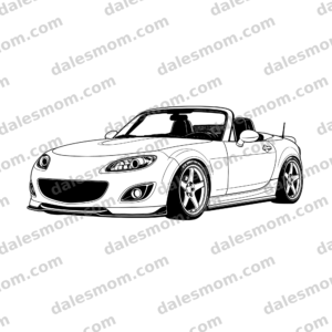 Mazda Miata NC SVG, PNG and PDF Digital Download — MX-5 Vector Art for Cricut, Laser Cutting, DIY Garage Decor & Gifts black and white vector artwork with dalesmom.com preview watermark