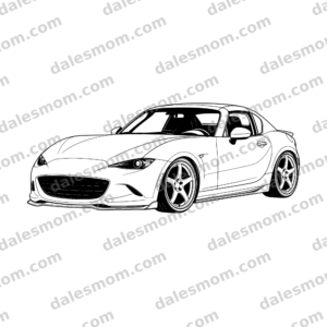 Mazda Miata ND SVG, PNG and PDF Digital Download — MX-5 RF Vector Art for Cricut, Laser Cutting, Garage Decor & DIY Gifts black and white vector artwork with dalesmom.com preview watermark