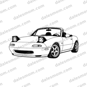 Mazda MX-5 Miata NA Vector Clipart — PnG, SvG, PDF Digital Download — Classic Roadster Line Art for Cricut, Laser Cutting, Stickers / Craft black and white vector artwork with dalesmom.com preview watermark