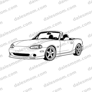Mazda MX-5 Miata NB Vector Clipart — SVG, PDF and PNG Digital Download — Roadster Line Art for Cricut, Laser Cutting, Stickers & Crafts black and white vector artwork with dalesmom.com preview watermark