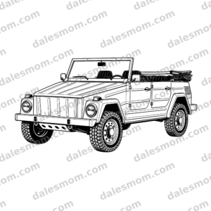 Volkswagen Thing 181 SvG, PnG & PdF — Classic Vw Off-Road Convertible Vector Digital Download for Cricut, Laser Cutting, Garage Wall Art black and white vector artwork with dalesmom.com preview watermark