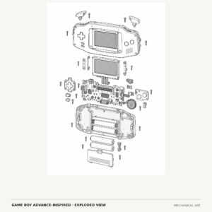 Game Boy Advance inspired exploded view mechanical art digital download