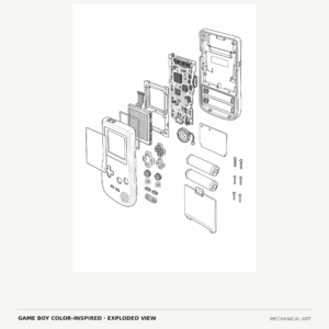 Game Boy Color inspired exploded view psychedelic uv tattoo art digital download