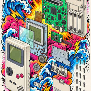 Original Game Boy inspired exploded view new school tattoo art digital download