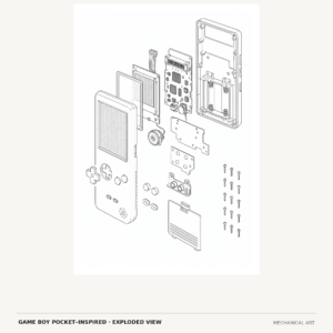 Game Boy Pocket inspired exploded view mechanical art digital download