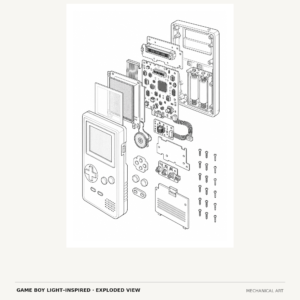 Game Boy Light inspired exploded view japanese wave tattoo art digital download
