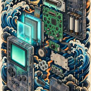Game Boy Light–Inspired Exploded View Tattoo Art – Japanese Wave – Retro Gaming Digital Download main featured image