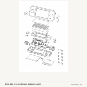 Game Boy Micro inspired exploded view mechanical art digital download
