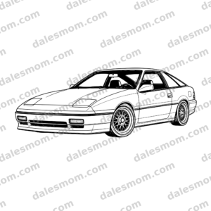 1989 Ford Probe GT 3-door hatchback vector line art from a low front three-quarter angle with closed pop-up headlights and period wheels