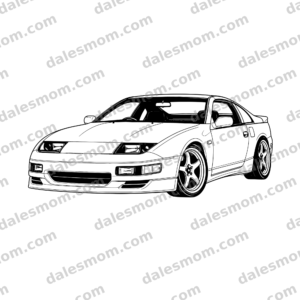 1992 Nissan 300ZX Twin Turbo Z32 vector line art in a low front three-quarter view with wide body, fixed headlights, lowered stance, and performance wheels