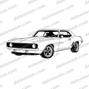 Ford GT Supercar Vector Clipart — SVG, PnG, PDF Digital Download — Sports Car Line Art for Cricut, Laser Cutting, Stickers and Crafts black and white vector artwork with dalesmom.com preview watermark