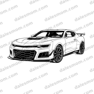 ZL1 Camaro Vector Clipart — SVG, PDF, PNG Digital Download — Muscle Car Line Art for Cricut, Stickers, T-Shirts, Garage Wall Art black and white vector artwork with dalesmom.com preview watermark